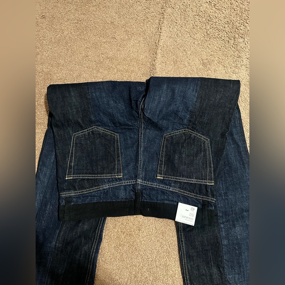 Mango two toned dark blue indigo denim straight leg jeans 100% cotton - Picture 7 of 8